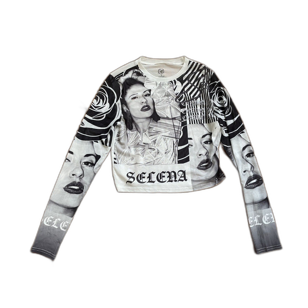 Official Selena Quintanilla Collage Mesh Long Sleeve Crop Top Y2K Size M